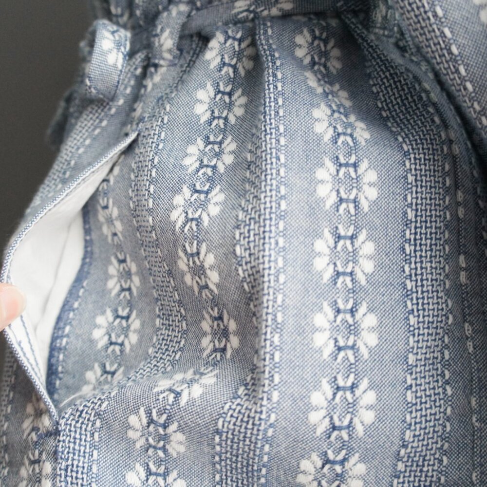 Madewell Blue Quilted Floral Jacquard Tie-Waist Shirt Blouse Size Medium - Picture 6 of 11